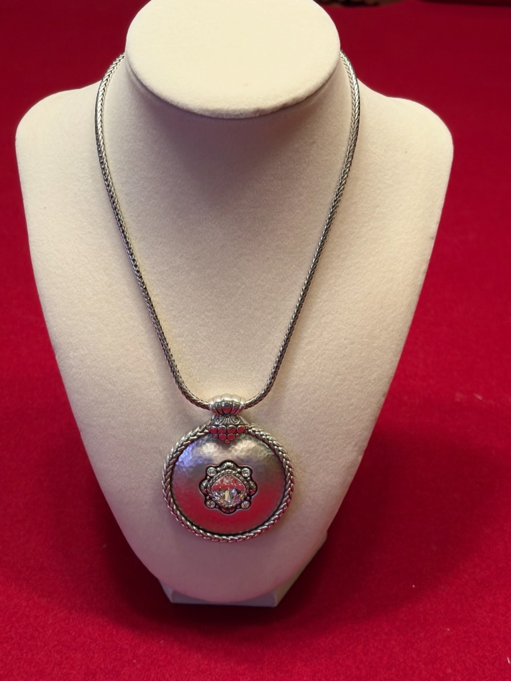 Brighton Retired Mother of Pearl Crystal Medallion Necklace Large Statement